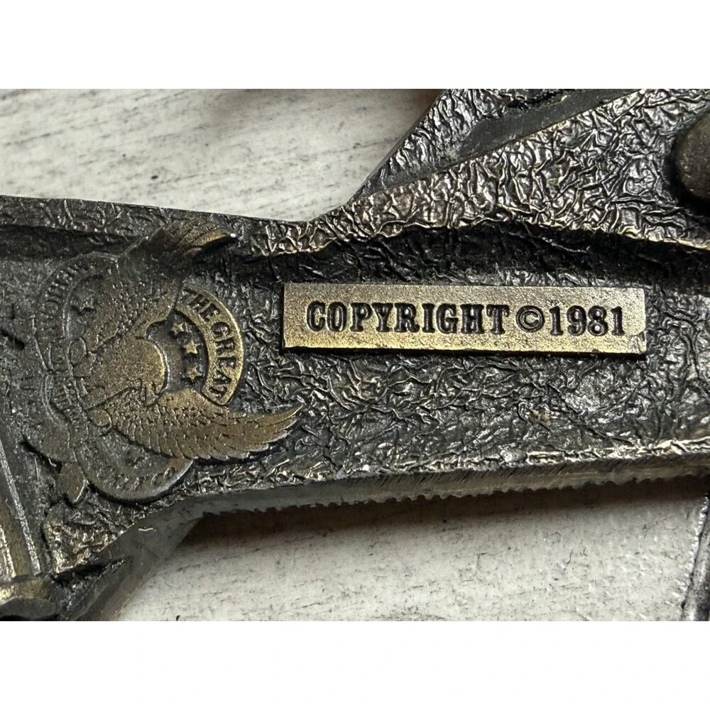 1981 Great American Buckle Co Carpenter Hammer Saw Level Belt Buckle 41” VTG